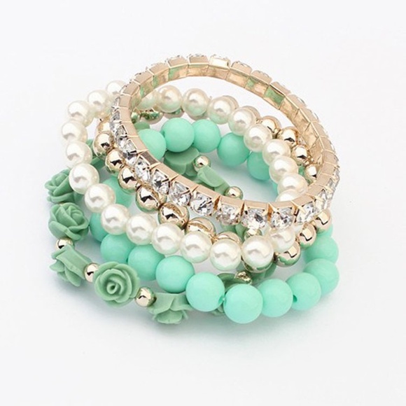 **GIA* Green Rose x Beaded Fashion Bracelet Set - Picture 2 of 2